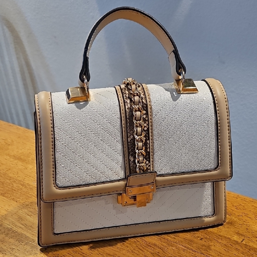 Aldo Elegant White and Tan Women's Handbag